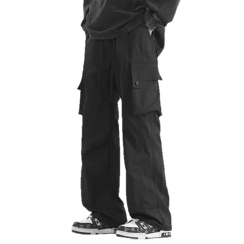 Overalls men's 2025 new loose straight wide-leg casual cargo pants American senior feeling ruffian handsome teen long pants