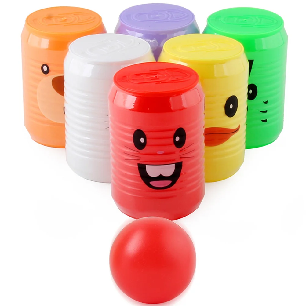 1 Set Can Shape Bowling Toys Cartoon Animal Pattern Digital Bowling Set Early Educational Interactive Toy Assorted Color (6Pcs C