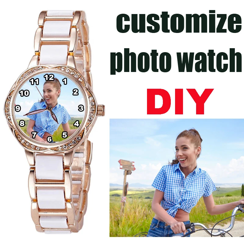 السيدات شعار مخصص طباعة صورتك الخاصة مشاهدة صورة فريدة من نوعها مع حجر الراين الماس هدية عيد الميلاد الذكرى لفتاة