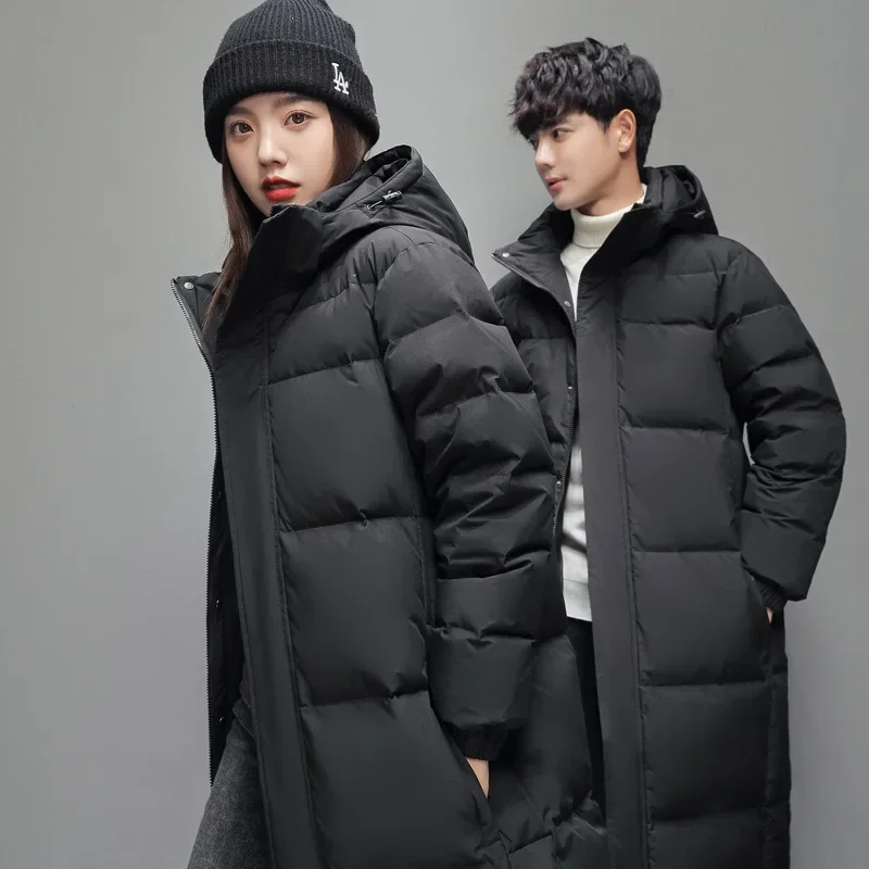 Nova marca masculina jaqueta de inverno moda para baixo jaqueta fina estilo coreano com capuz pato casal casaco longo de inverno feminino