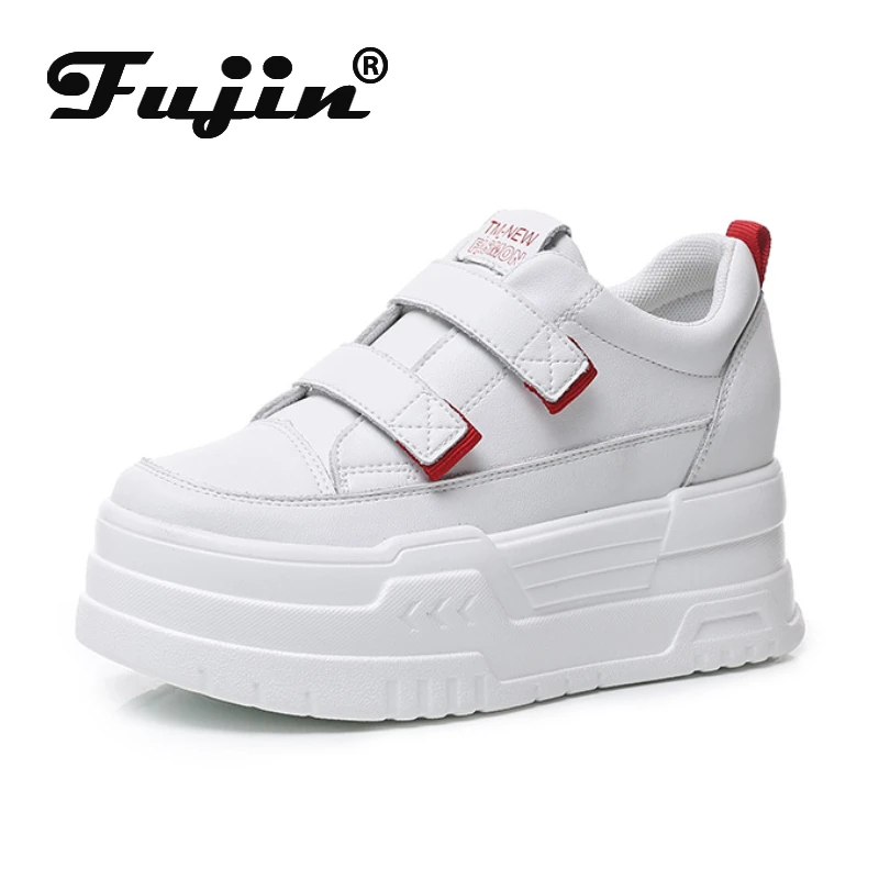 Fujin 7cm Genuine Leather Women Platform Shoes White Women Wedge Platform Autumn High Heels Autumn Chunky Sneaker Shoes