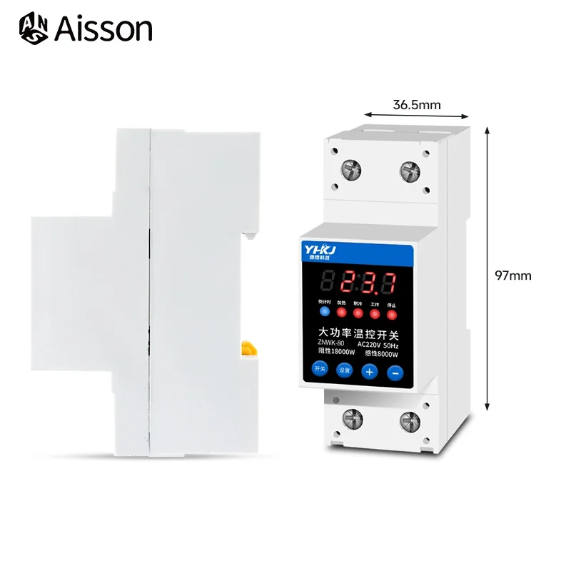 AC220V High Power Temperature Control Switch High Precision Countdown Adjustable NTC thermal temperature sensor DIN Rail