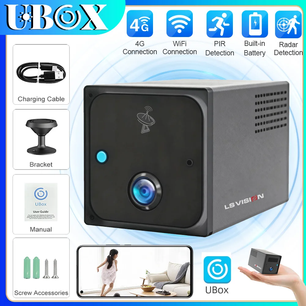 

Ubox 4MP 4G/WiFi Mini Camera Battery-Powered Security Camera Indoor Surveillance Camera Radar Motion Detection Alert 2-Way Voice