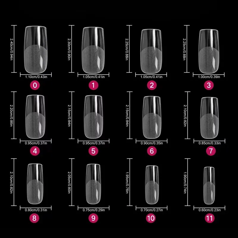 600 tips de uñas cuadrados, artificiales de cobertura total, suaves transparentes de gel, 12 tallas, uñas acrílicas cuadradas press-on 2