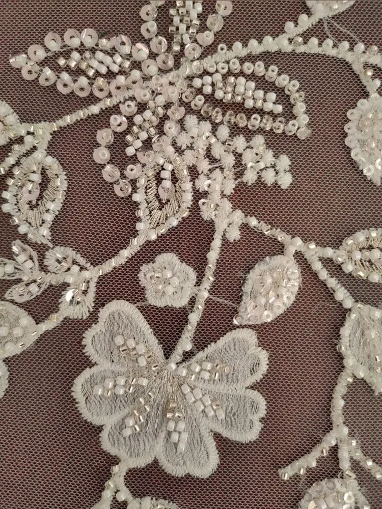 Classic Beaded Embroidered Silver Sequin Lace Netting High Quality DIY Material for Women's Wedding Dresses Accessories Sets