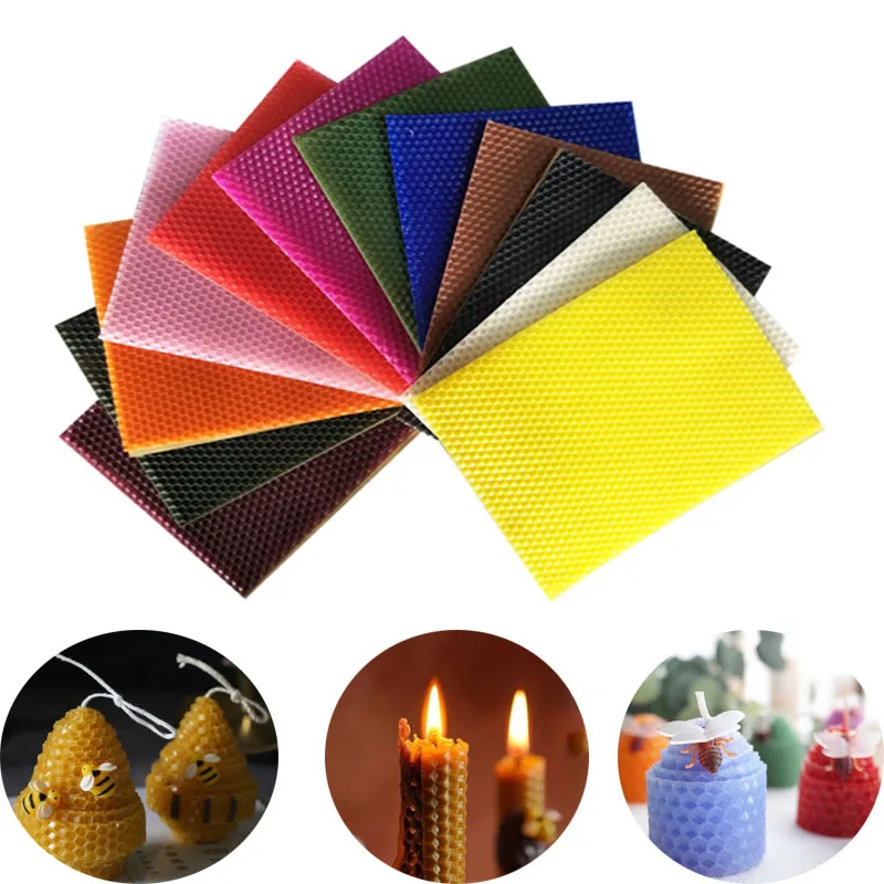 12pcs Mixed Color Beeswax 15/20CM Candle Roll Pad Manual DIY Honeycomb Wax Piece Parent-child Activity Material