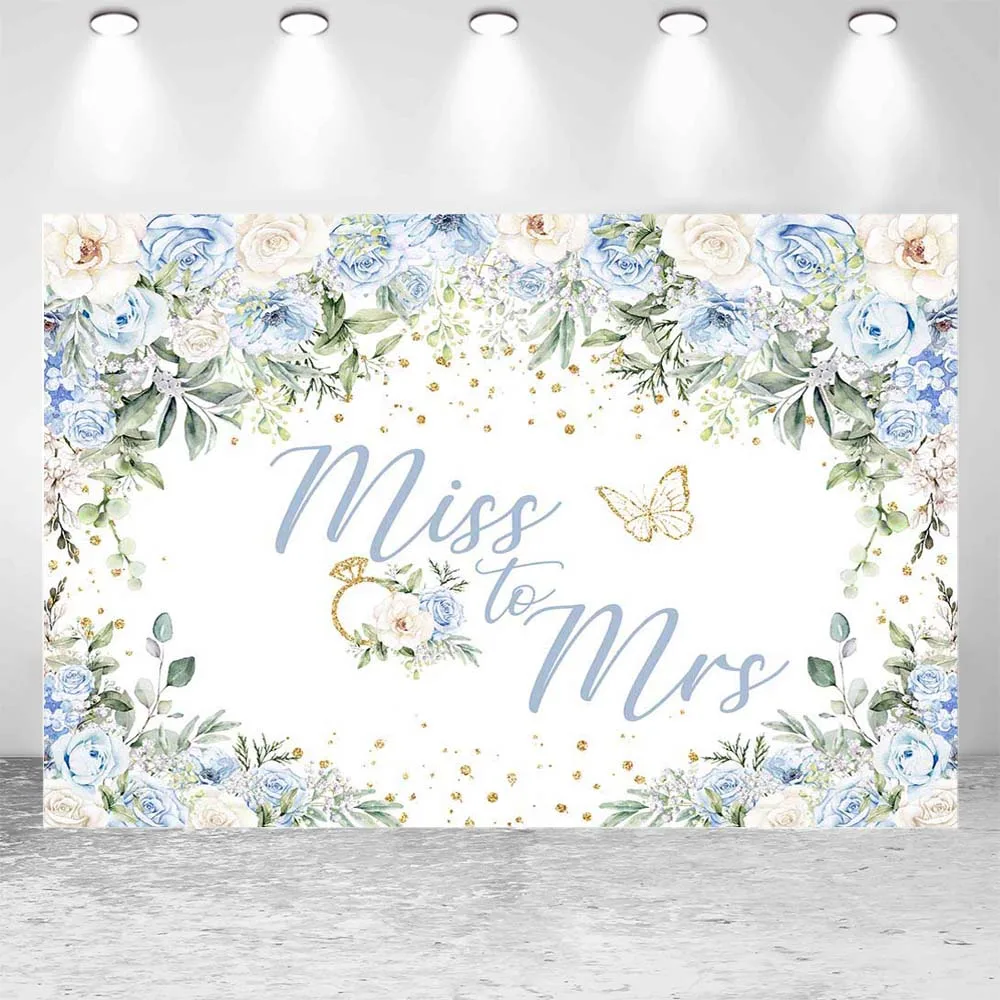 Mocsicka miss para mrs casamento pano de fundo branco e azul flor mulher retrato fotografia fundo do chuveiro de noiva decoração de festa