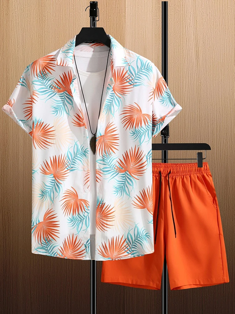 New Men's Short-sleeved 2pcs Shirt And Sports Shorts Set Summer Everyday Men's Casual Shirt Outdoor Travel Men's Beach Shorts