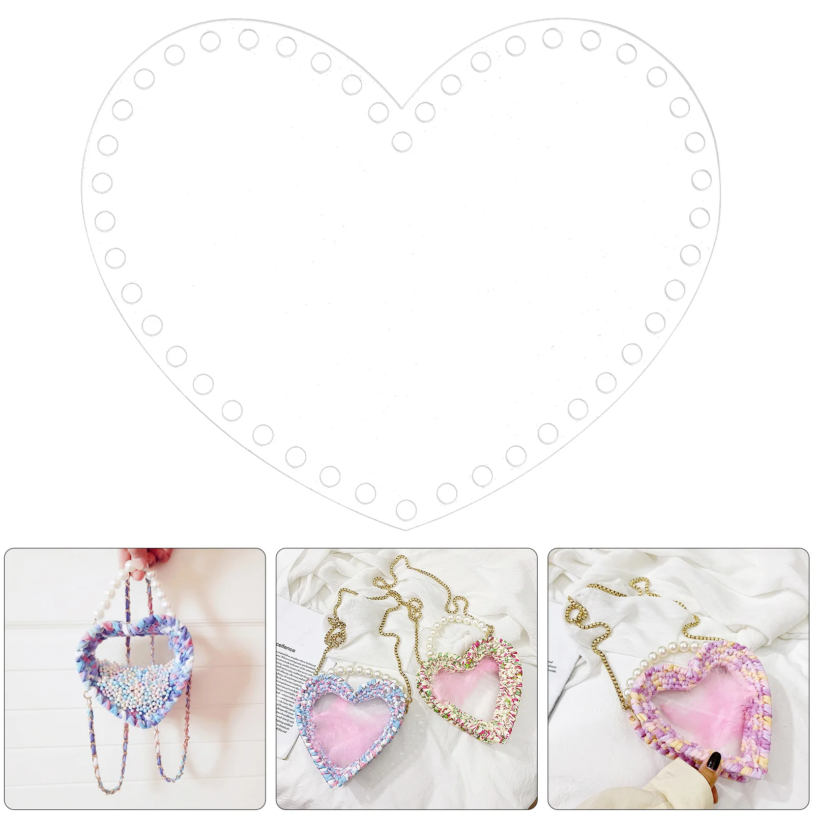

6Pcs Acrylic Bag Accessories Clear Heart Shape Weaving Boards DIY Woven Bag Tools for Handmade Handbag Material