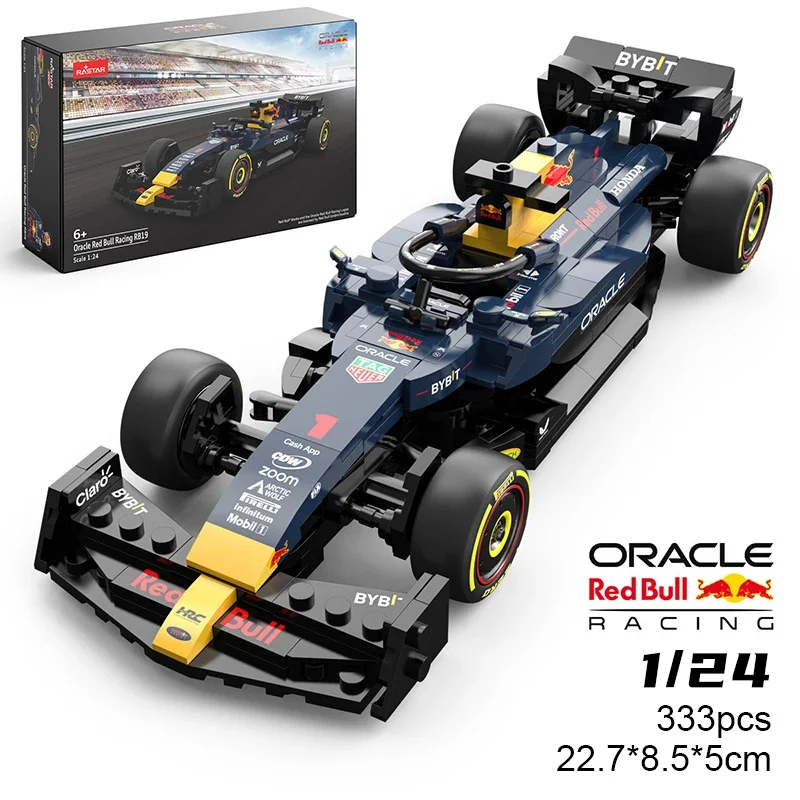 Carro de corrida de fórmula brinquedo modelo bloco, F1 Red Bull, RB19, #1, Max Verstappen, Perez, Alfa Romeo C42, 1:24, 2023