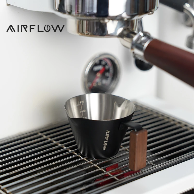 AIRFLOW Stainless Steel Coffee Extraction Cup with Wood Handle Small Milk Spoon Making Cup Espresso Measuring Cup Kitchen Tools