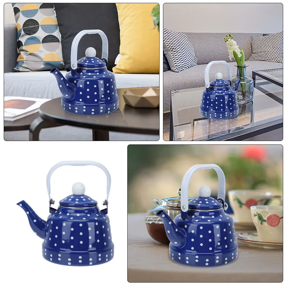 

Enamel Kettle for Boiling Stove Top Tea Kettles Black Iced Stovetop Vintage Water Boiler Portable Tea Water Kettle Enamel Coffee