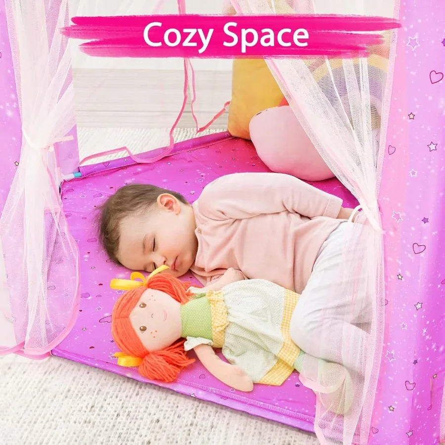 Tenda da principessa Monobeach per ragazze, unicorno, grande casetta da gioco, castello, tenda da gioco con luci stellari, giocattolo regalo per giochi interni ed esterni 5