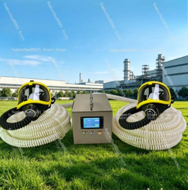 

Powered Air Purifying Respirator PAPR for Double Users Dustproof Gas Mask with Long Hose Rechargeable Air Filtration System