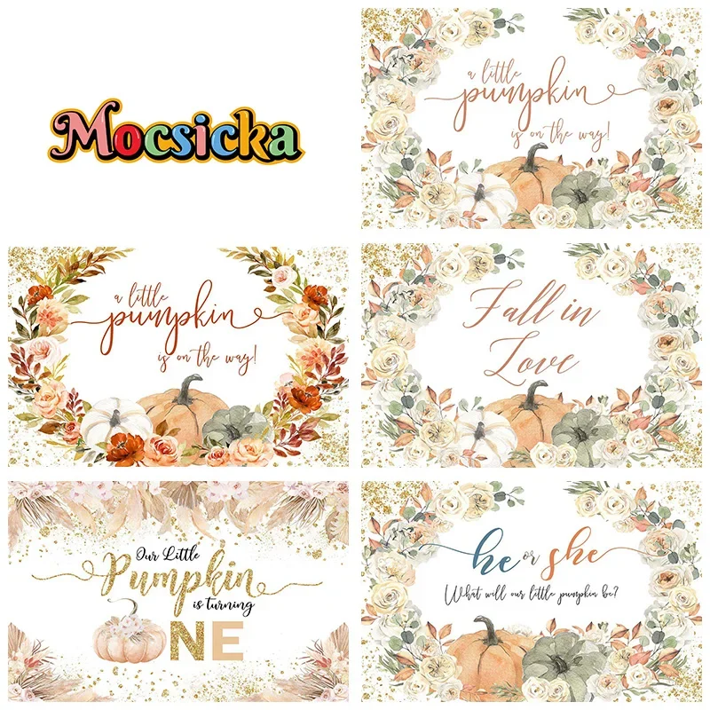 Mocsicka Baby Showers Autumn Photography Backdrops Kids Birthday Party Cake Crush backgrounds Floral Pumpkins Custom Banners