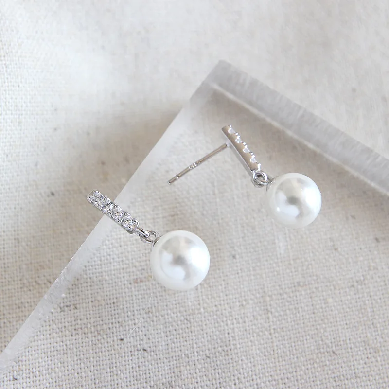 Original S925 sterling silver standing diamond white pearl earrings for women gorgeous fashion banquet gift jewelry