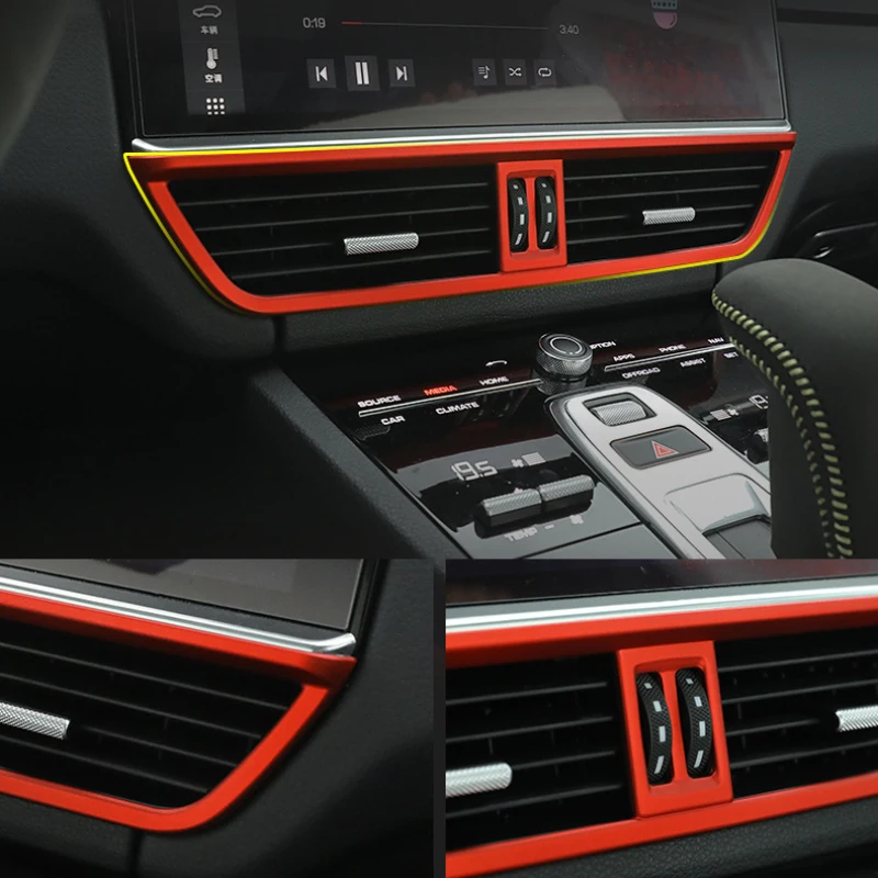 

Для Porsche Cayenne 2018 2019 2020 2021 2022 2023 2024 Автомобильная центральная консоль, рамка рулевого колеса, накладки, красное украшение интерьера