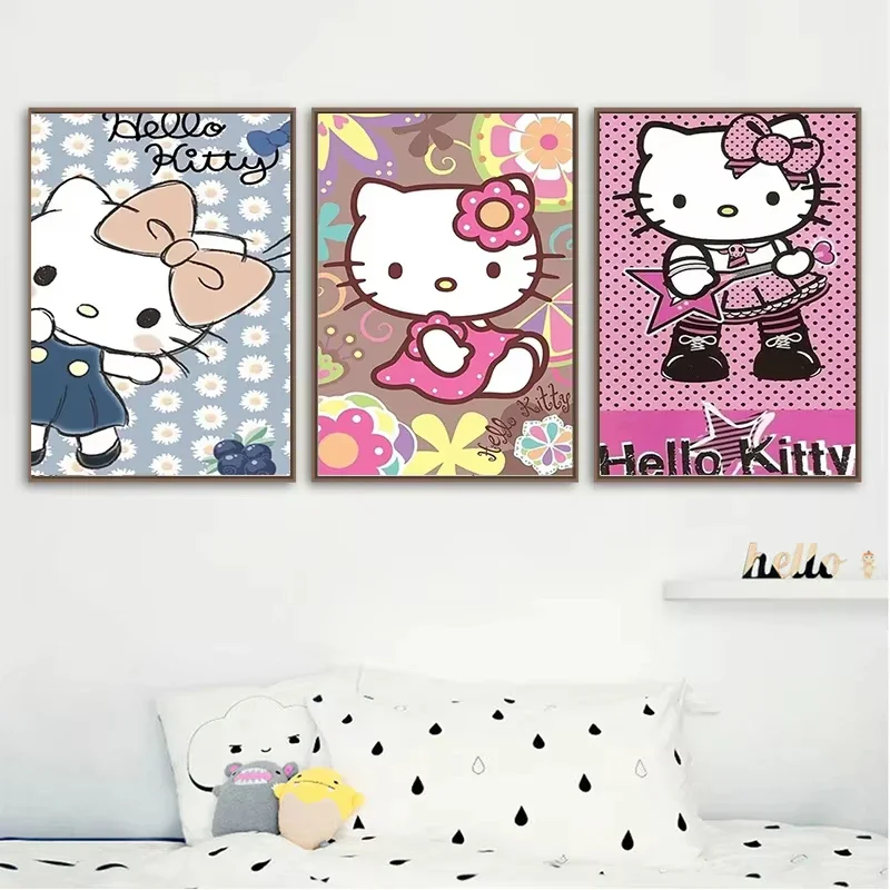 Japanese Anime Cartoon Character Sanrio Canvas Painting Hello Kitty Posters Wall Art Mural Picture Girls Room Home Decor Cuadros