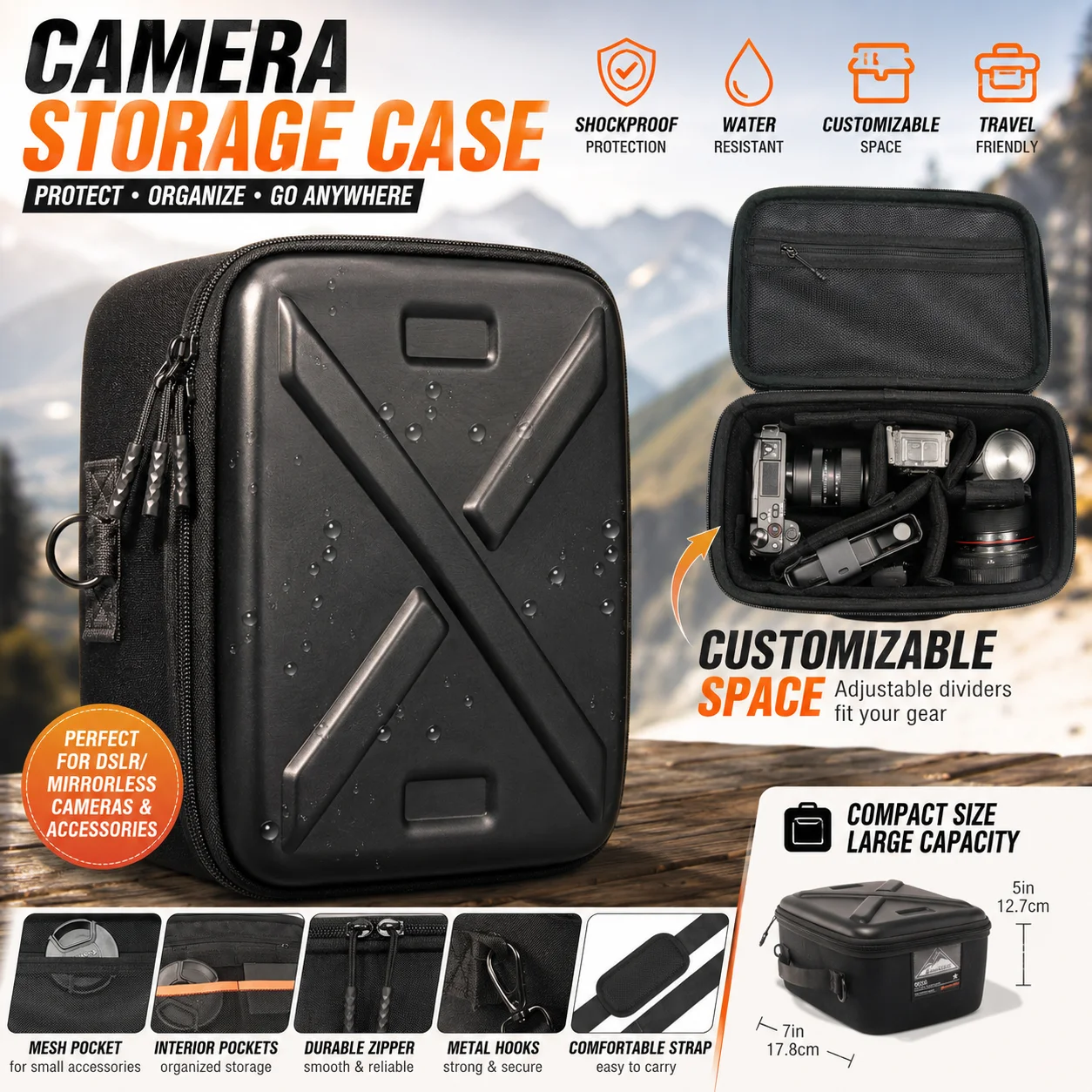 Besnfoto Shockproof Camera Bag Protective Hard Insert Pouch with Adjustable Dividers for Mirrorless Camera Lens Drone