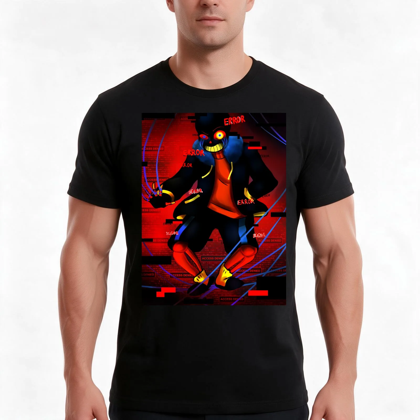 ERROR Sans T-Shirt, Summer Casual Cotton Tee, Oversized Streetwear Tops, Vintage Graphic Print, Loose Fit Short Sleeve