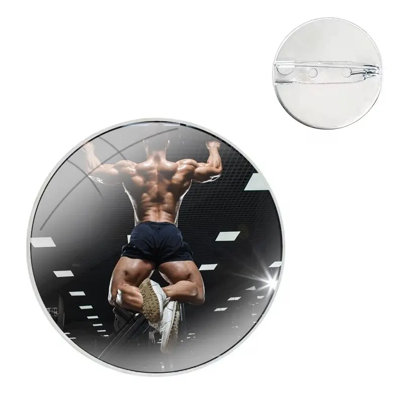 Bodybuilding Gym Fitness muscles Glass Dome Brooches Shirt Lapel Bag Cute Badge Pins For Clothes Hat Accessories