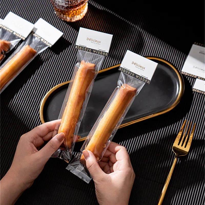 50 Stücke 4,5x22 cm Lange Transparente Klare Kunststoff Verpackungsbeutel Backen Dessert Finger Keks Klebreis Boot Verpackung – Detail 1