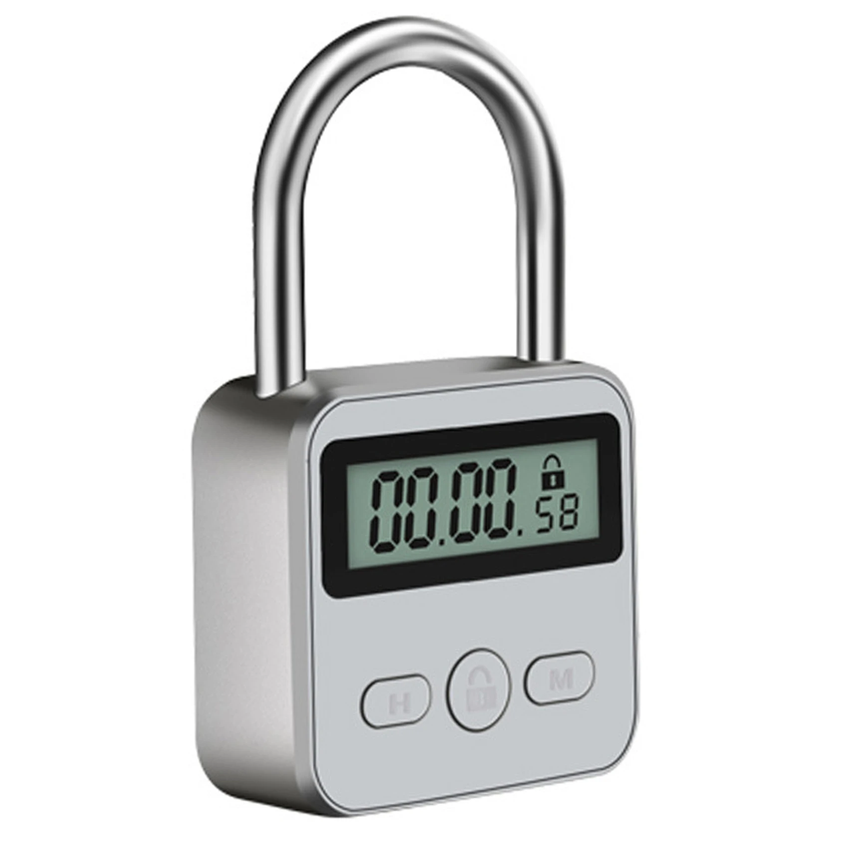 Metal Timer Lock LCD Display Multi-Function Electronic Time 99 Hours Max Timing USB Rechargeable Timer Padlock Silver