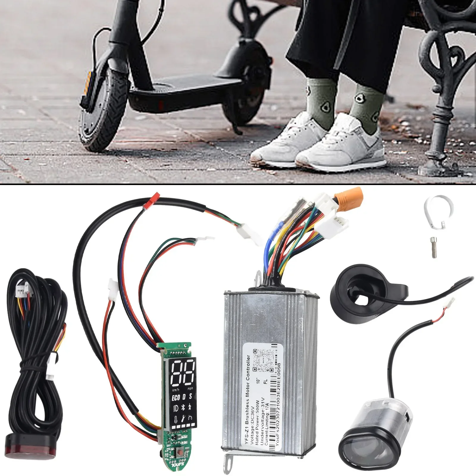 17A Electric Scooter Motherboard Upgrade 36V 500W Controller Digital Dashboard Accelerator - 15/25/35km/h Speeds E-Scooters Gear