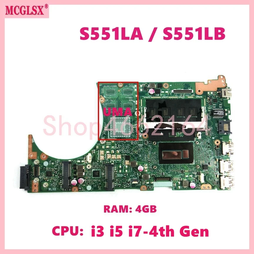 S551LA  With i3 i5 i7-4th Gen CPU 4GB-RAM Notebook Mainboard For Asus K551L K551LB K551LN S551L S551LB R553L Laptop Motherboard