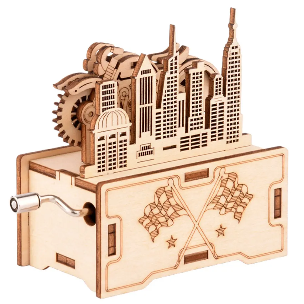 1Set Wooden Music Box Assembly Puzzle Smooth Surface DIY Hand Crank Educational Gift for Kids Early Learning Creativity