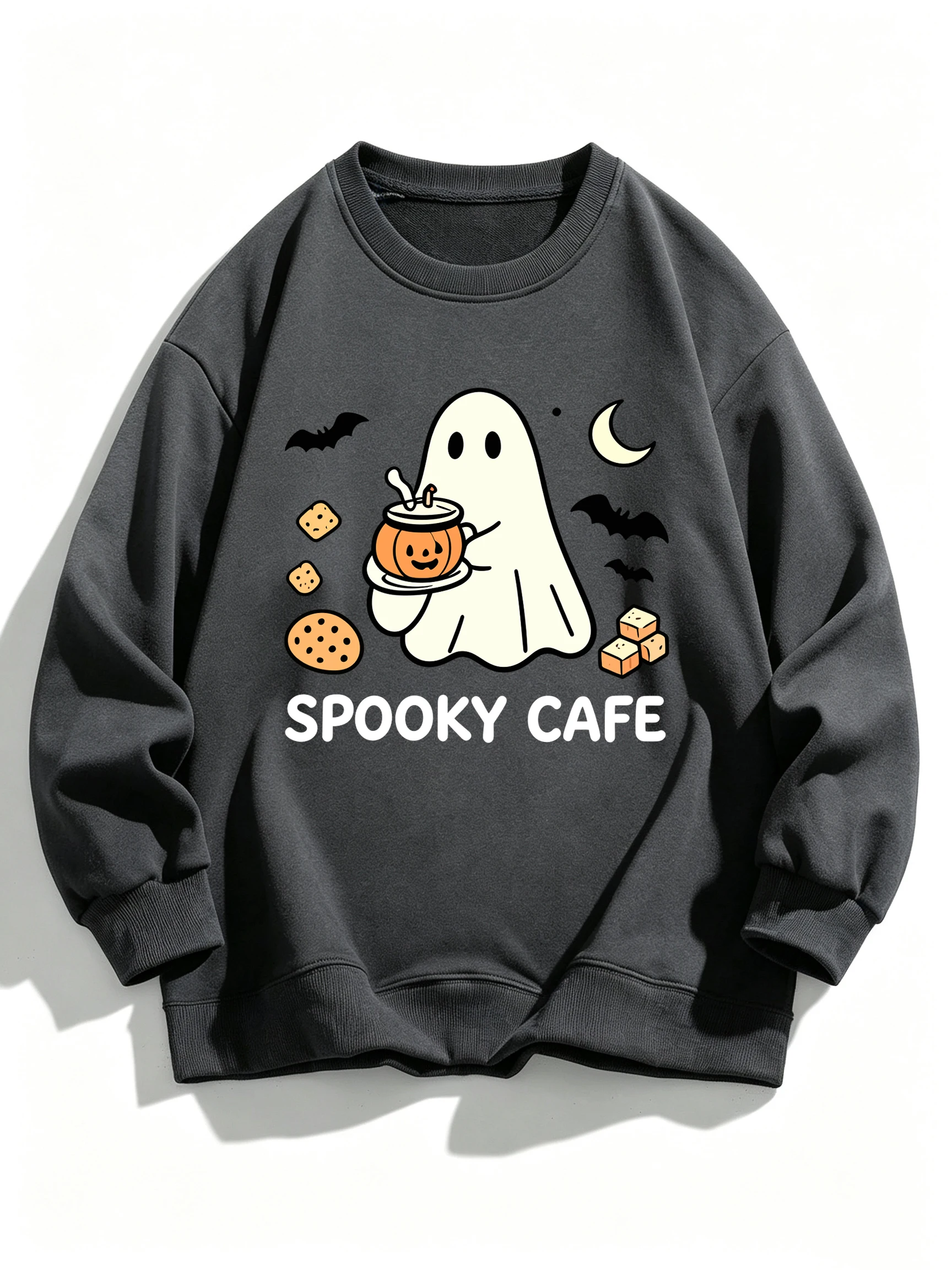 Halloween Spooky Cafe Design Women'S Casual Tops Fashion Sports Sweatshirt Soft All-Match Sweatshirts Hip Hop Fleece Sportswear