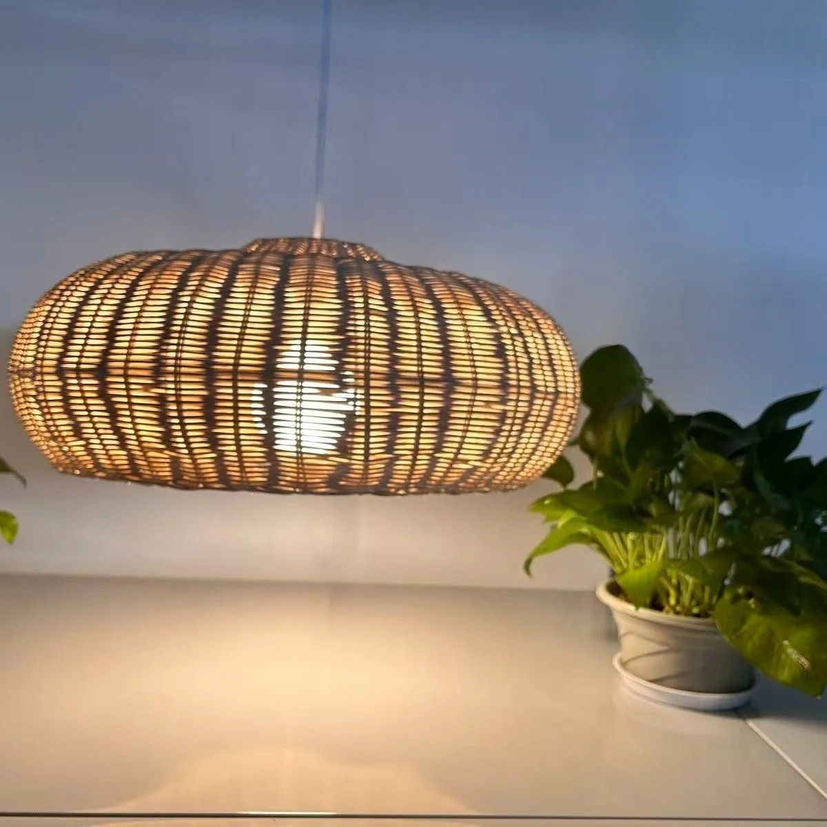 JOYINLED النمط الياباني المنسوجة يدويا الروطان قلادة ضوء E27 قلادة مصباح الطعام غرفة نوم غرفة المعيشة بوهو الروطان الخوص الثريا #5