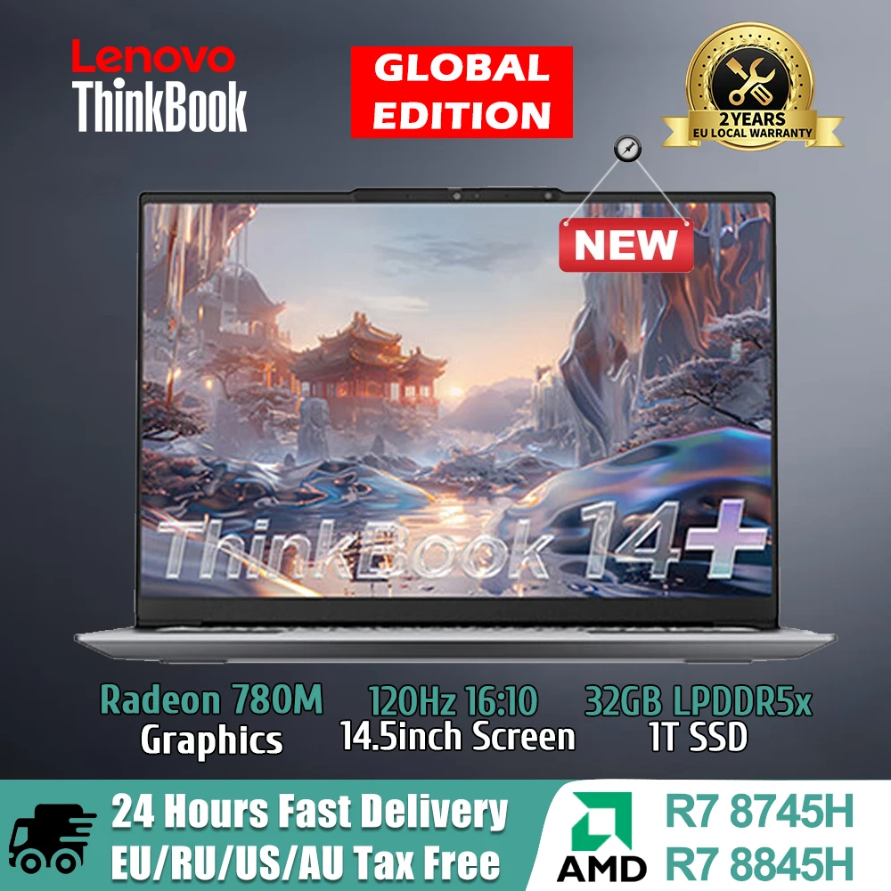 Lenovo ThinkBook 14+  Laptop Ryzen R7 8745H/8845H RAM 16GB /24G LPDDR5x 512G/1T SSD 14.5-inch 3K Screen Notebook PC 2024