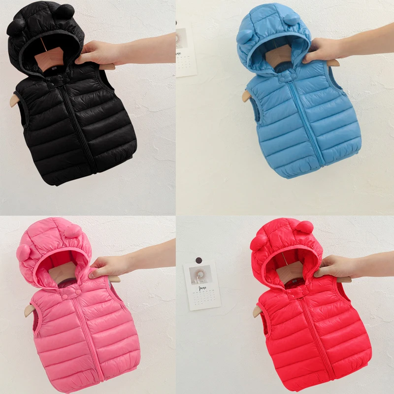 2022 Children Warm Down Vest Autumn Baby Cotton Waistcoat Kids Outerwear Clothing Boys Girls Hooded Jackets Vest 0-6Y