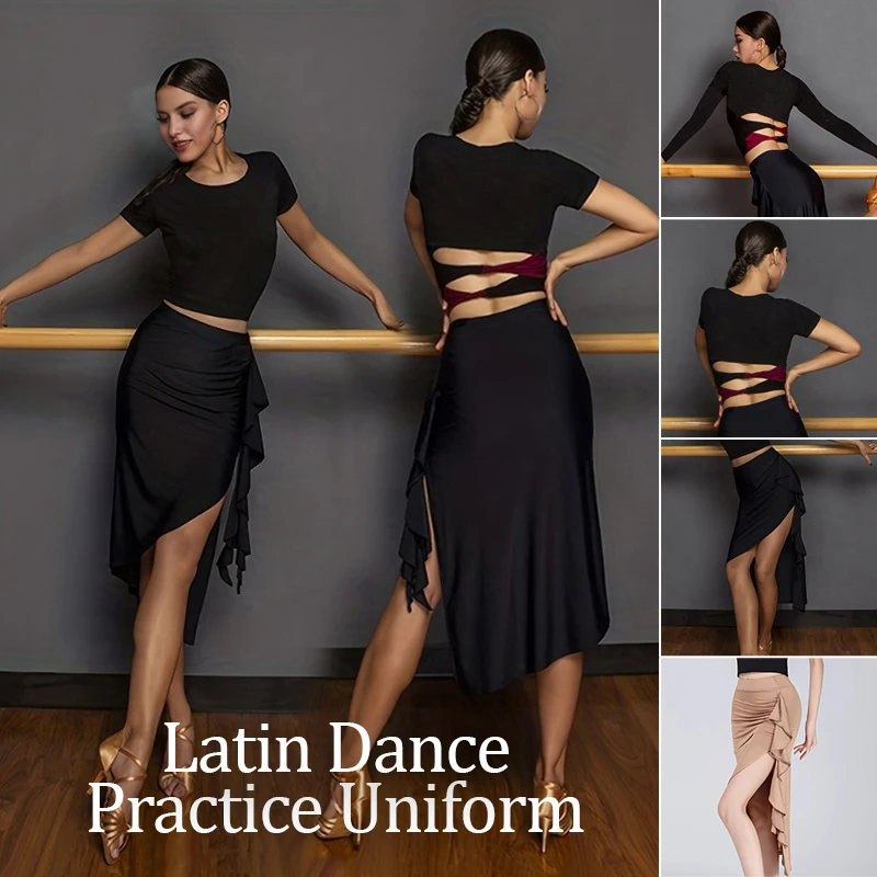 

Women Cha Cha Rumba Samba Latin Dance Skirt Ruffled Ballroom Practice Dance Clothing Latin Dance Hip-wrapped Short Skirts