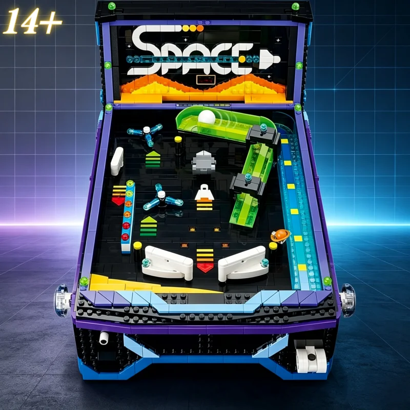 2274PCS Retro Style Playable Pinball Game Table Building Blocks Detailed Arcade Machine Model Desktop Display Collectible Gifts