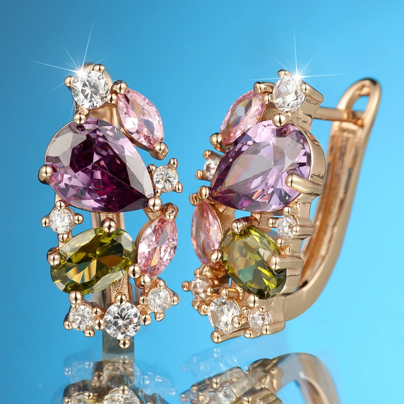 Regenbogen-Kristall-Zirkon-Ohrringe mit geometrischem Wassertropfen-Stein für Damen, Vintage-Goldfarben, Hochzeitsschmuck