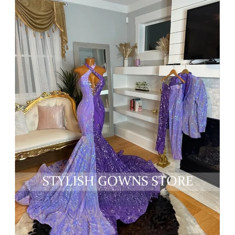 Luxury Color Blocking Neck Prom Dress Shiny Sexy Cutout Mermaid Black Girl Birthday Party Custom Occasion Dresses