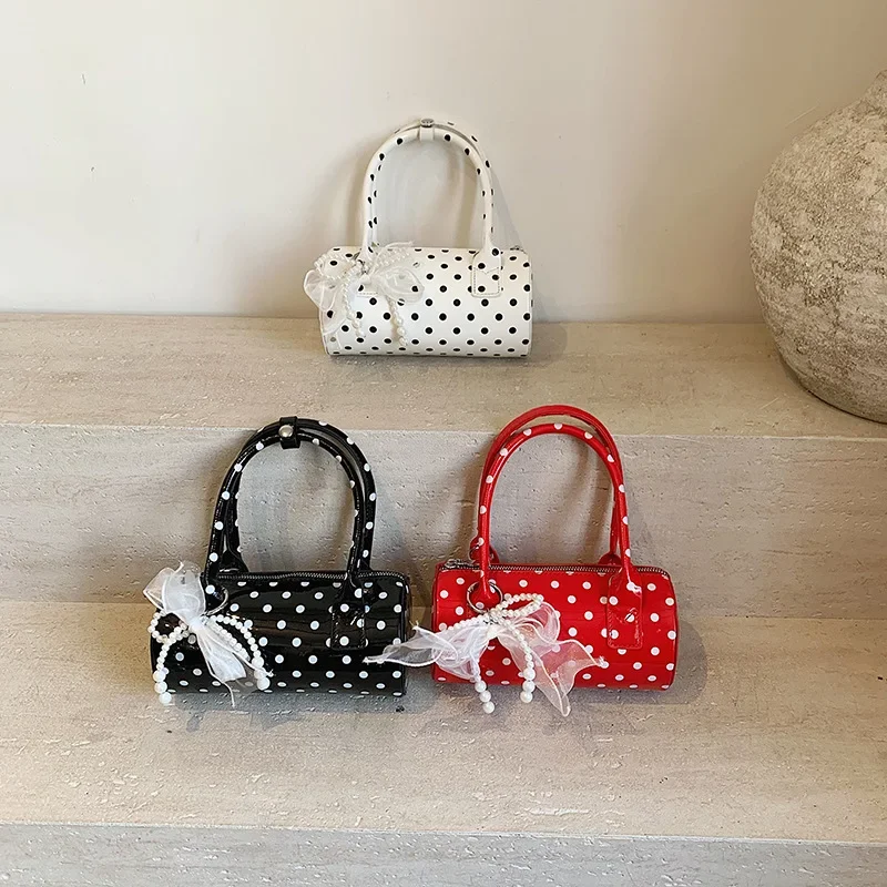 حقيبة موجة نقطة الموضة القوس النمط الغربي تنوعا المحمولة حقيبة كتف واحدة أسطوانية #5