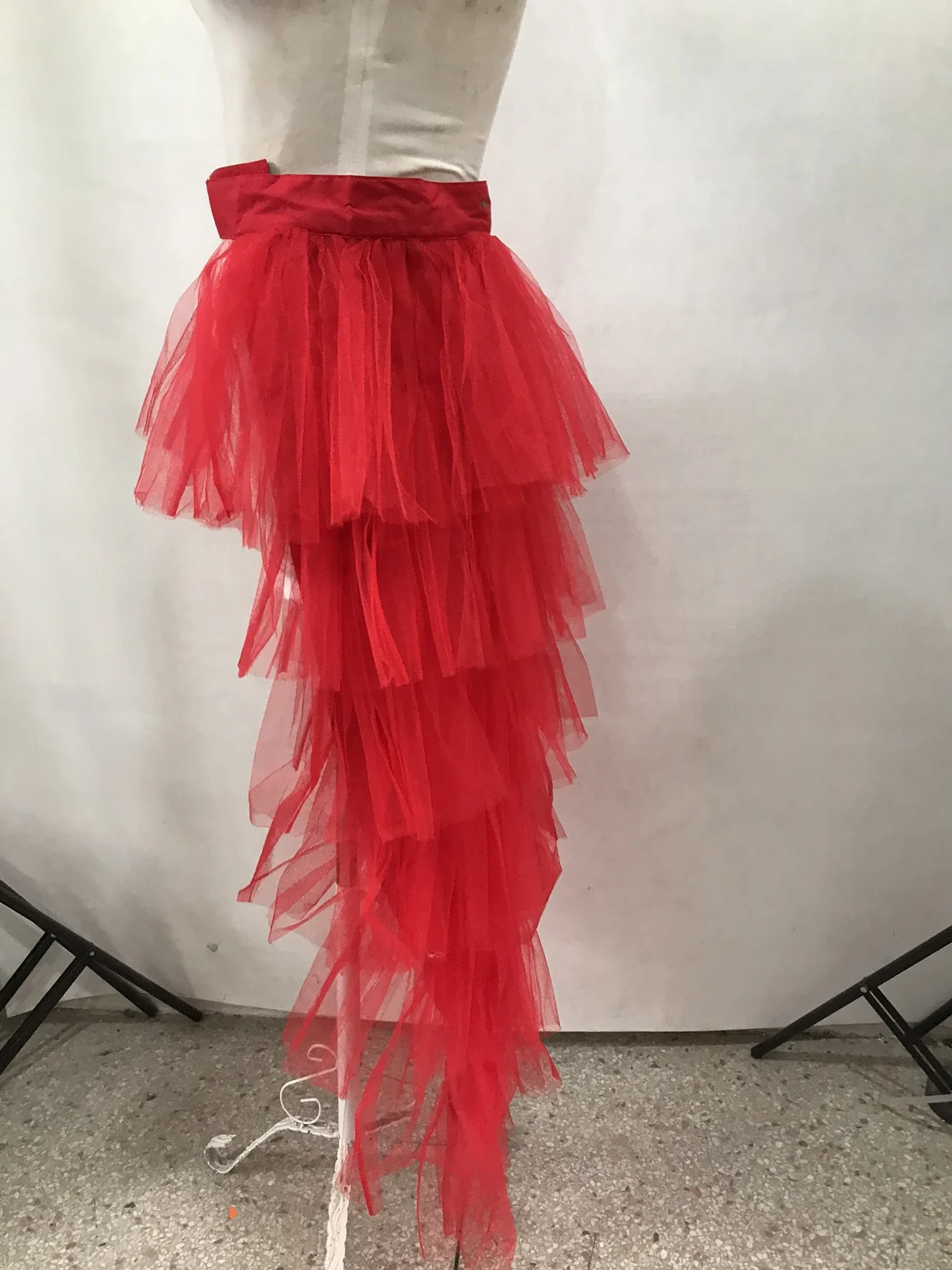 Bar club nocturno bailarina de Jazz ropa para el escenario DJ cantante Sexy disfraz de Gogo rojo negro gasa falda larga acampanada cola de malla