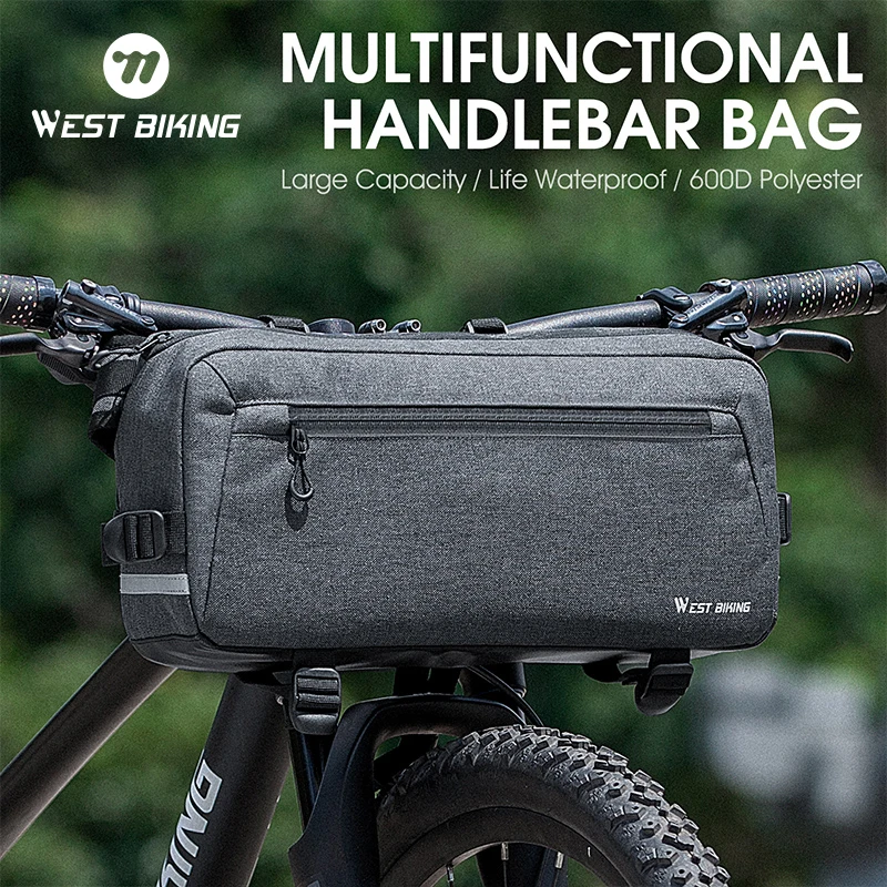 

WEST BIKING Bike Handlebar Bag MTB Road Bicycle Multifunctional Shoulder Bag 6.2L Large Capacity Reflective Cycling Accessories