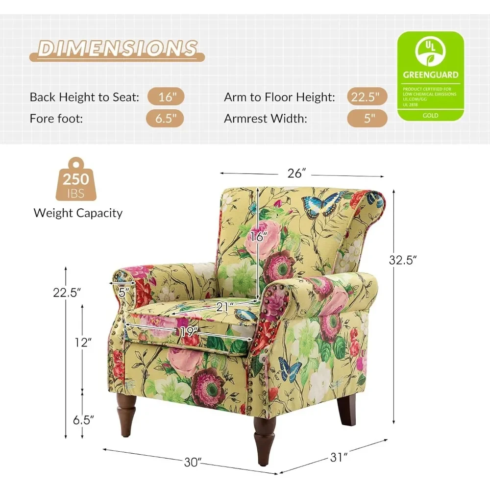 HULALA HOME Modern Wingback Accent Chair with Wood Legs & Removable Cushion, Comfy Upholstered Armchair with Nailhead Trim, Flor