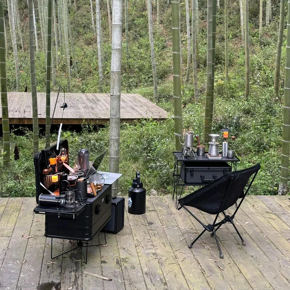 1/2 قطعة التخييم طوي حامل معدني المحمولة المنظم صندوق حامل قابل للطي صناديق تخزين في الهواء الطلق رفوف للنزهة في الهواء الطلق