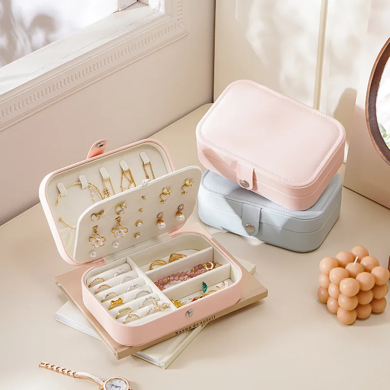 

Mutihome Fashion Travel Storage Box Jewelry Box Portable Storage Earring Earring Ring Necklace Double-layer Jewelry Storage Box