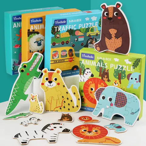 Kids Large Size Wooden Jigsaw Puzzle Game Baby Toys Learning Educational Forest Sea Animals Traffic Vehicle Puzzles Children Toy