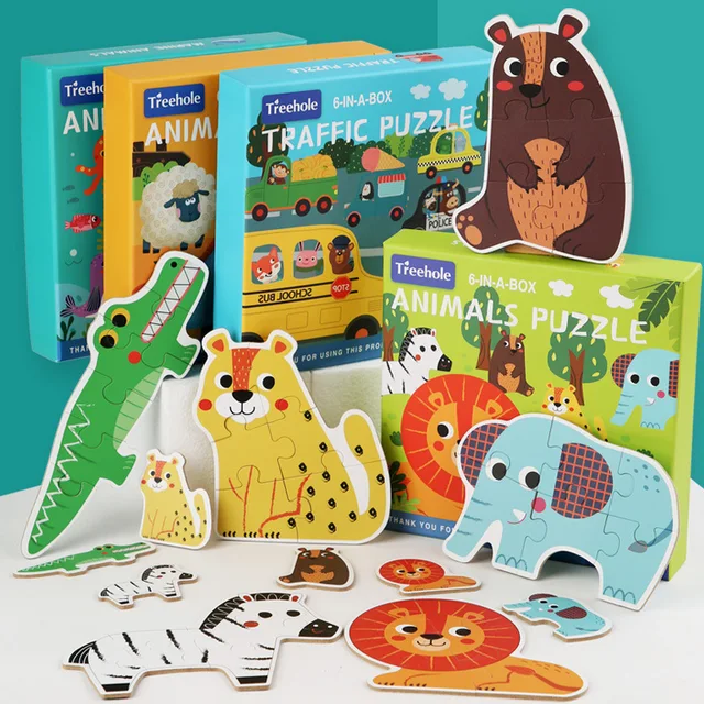 Dzieci duże rozmiary drewniane puzzle gra zabawki dla dzieci nauka edukacyjne leśne zwierzęta morskie ruch pojazdów puzzle zabawki dla dzieci