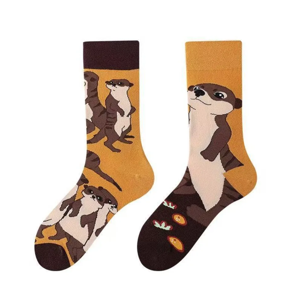 Fashion Cute Mid-Calf Socks Cartoon Trendy Sports Socks Non-slip Cotton Weasel Pattern Socks For Daily Wearing