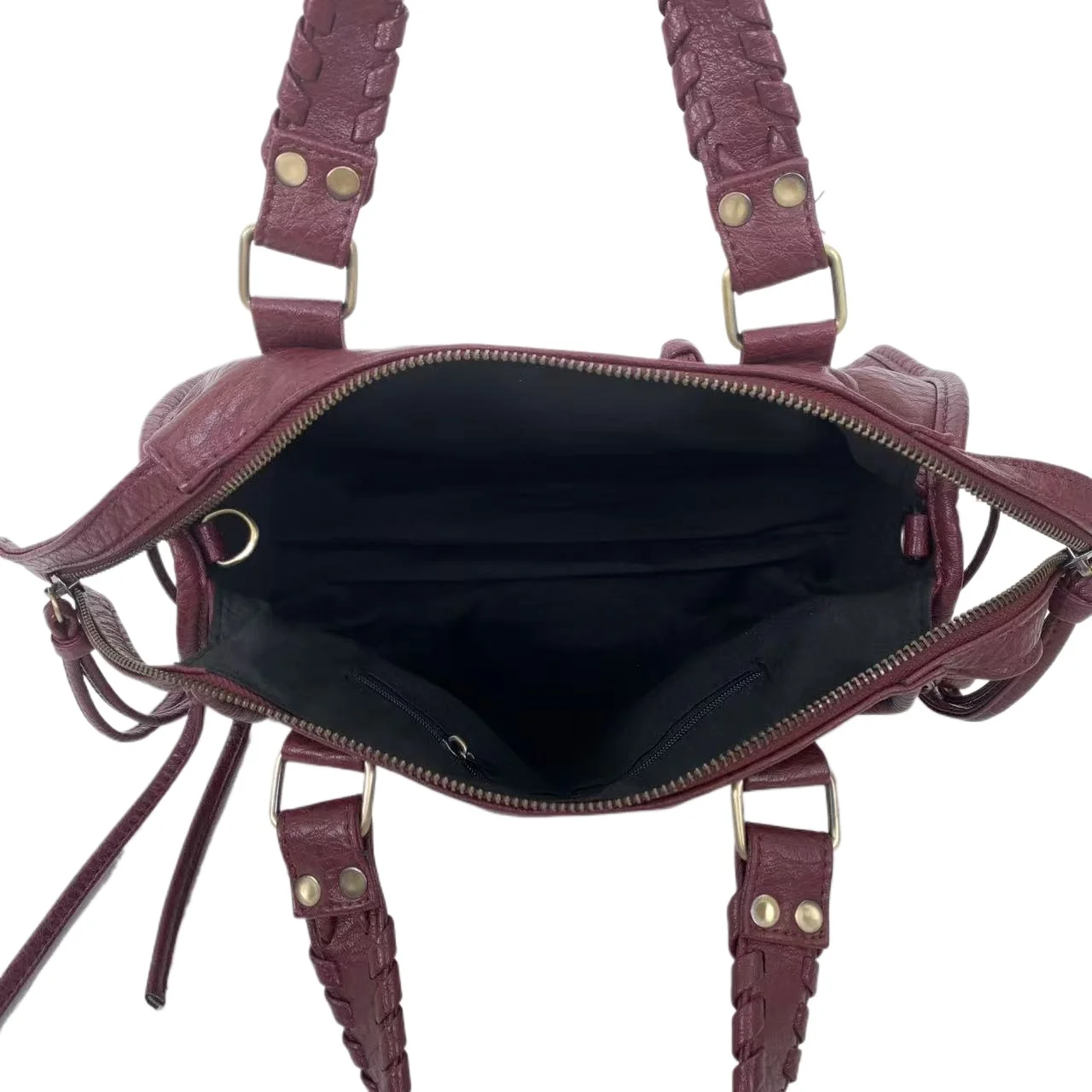 Ladies' retro motorcycle handbag, wasteland style front pocket shoulder bag, street Y2K handbag, woven tassel design