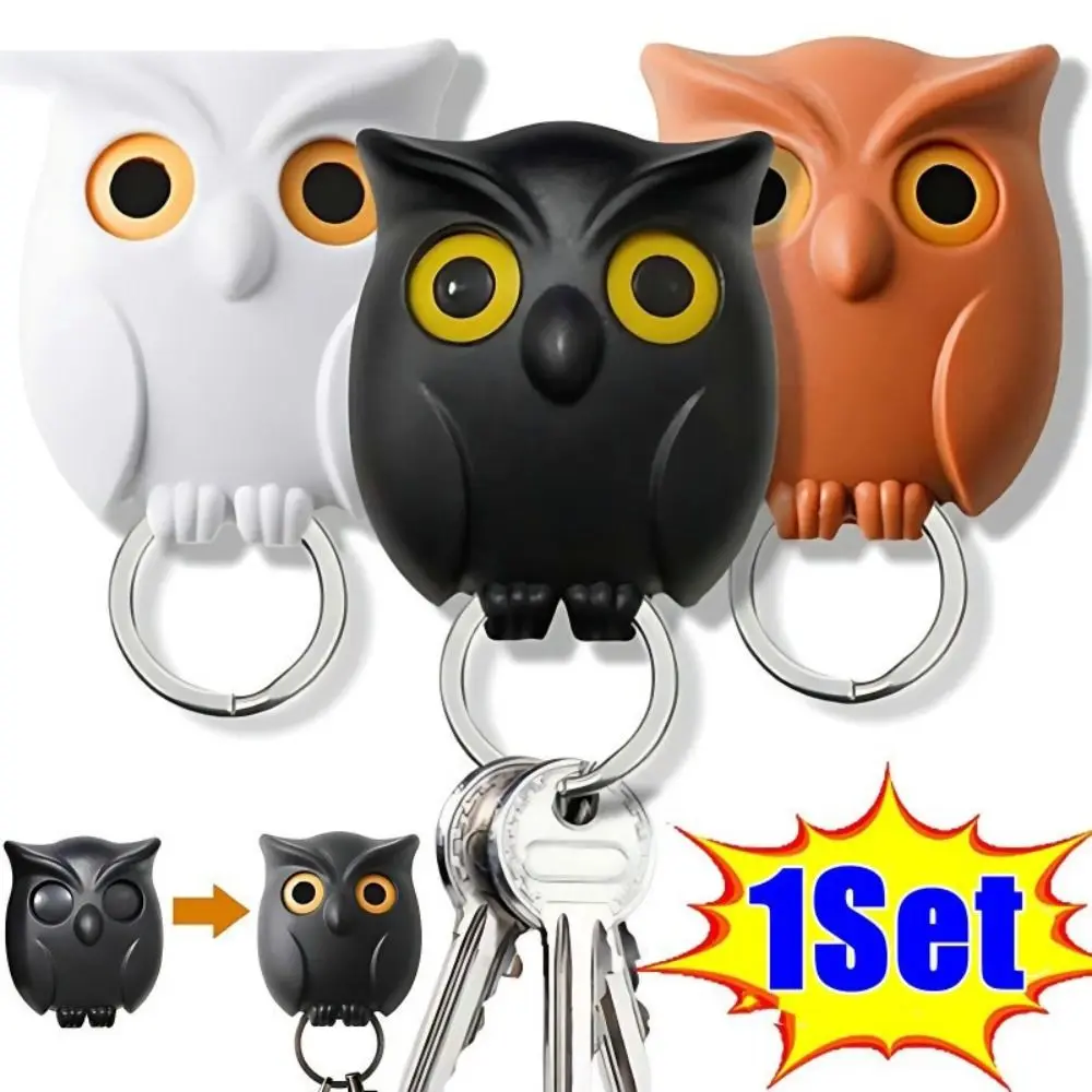 Wall Mounted Owl Key Hook Magnetic Will Open Eyes Key Storage Holder Self-adhesive Keychain Organizer Hooks Home Decoration