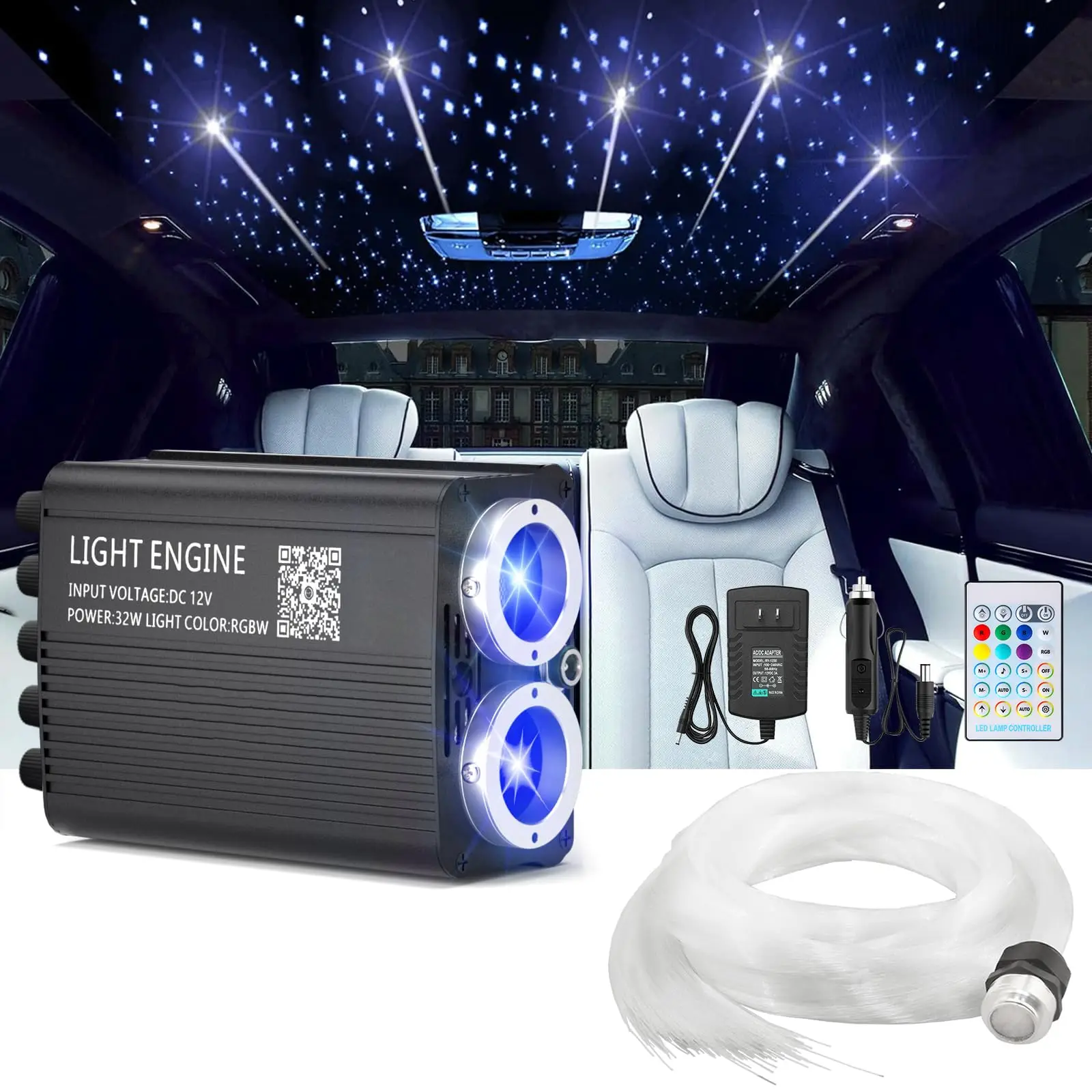 Car Roof Star Light Kit RGBW Fiber Optic with Music Mode Meteor Shower APP Controlled Bluetooth Ceiling Ambient Light Twinkle